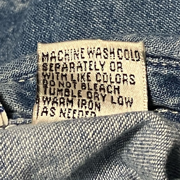 Vintage Cool Blues Embroidered Garden Teddy Bear Denim Button Down Shirt - Picture 9 of 9